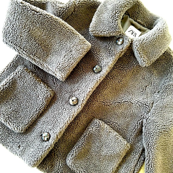 ZARA Faux Fur - Dark Brown - Button Front Jacket w/Collar & Pockets M - Picture 5 of 11